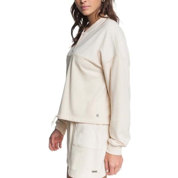 NWT ROXY Riding The Tides Natural Button Terry Sweatshirt Top Medium - Picture 4 of 6